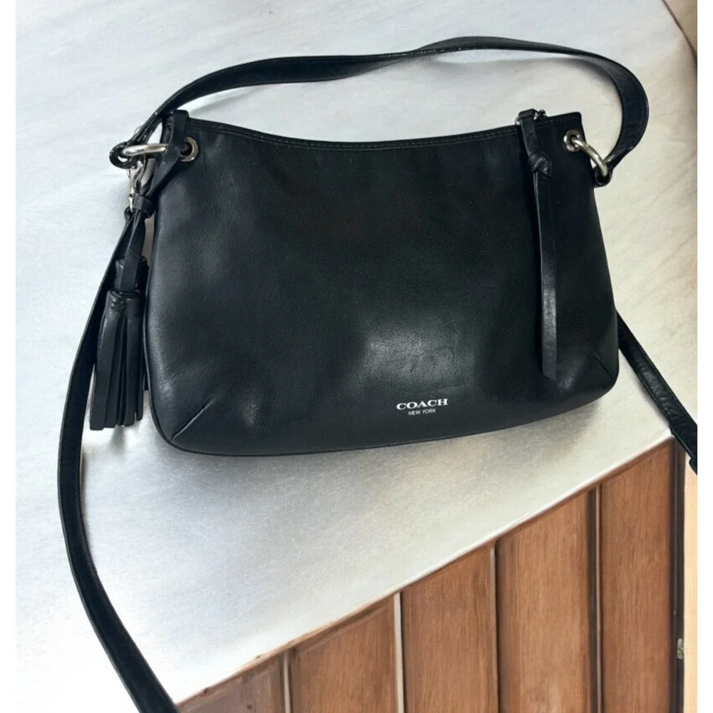 *Flawed* Coach Legacy Leather Double Gusset Crossbody Bag Black Leather 26601 - Picture 1 of 16